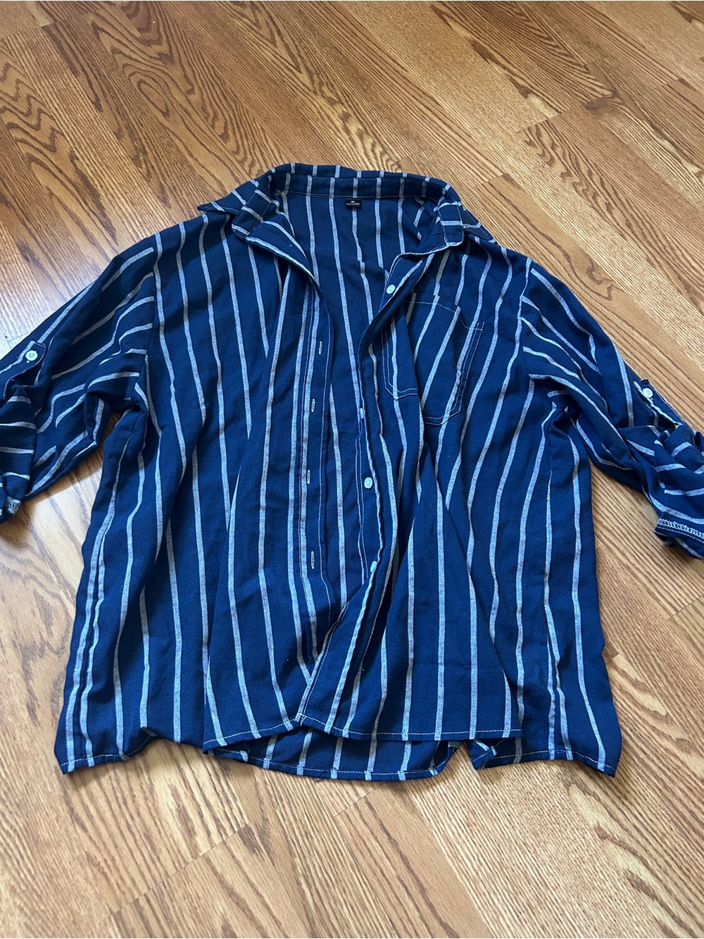 Navy Blue Vertical-Stripe Button-Up Shirt